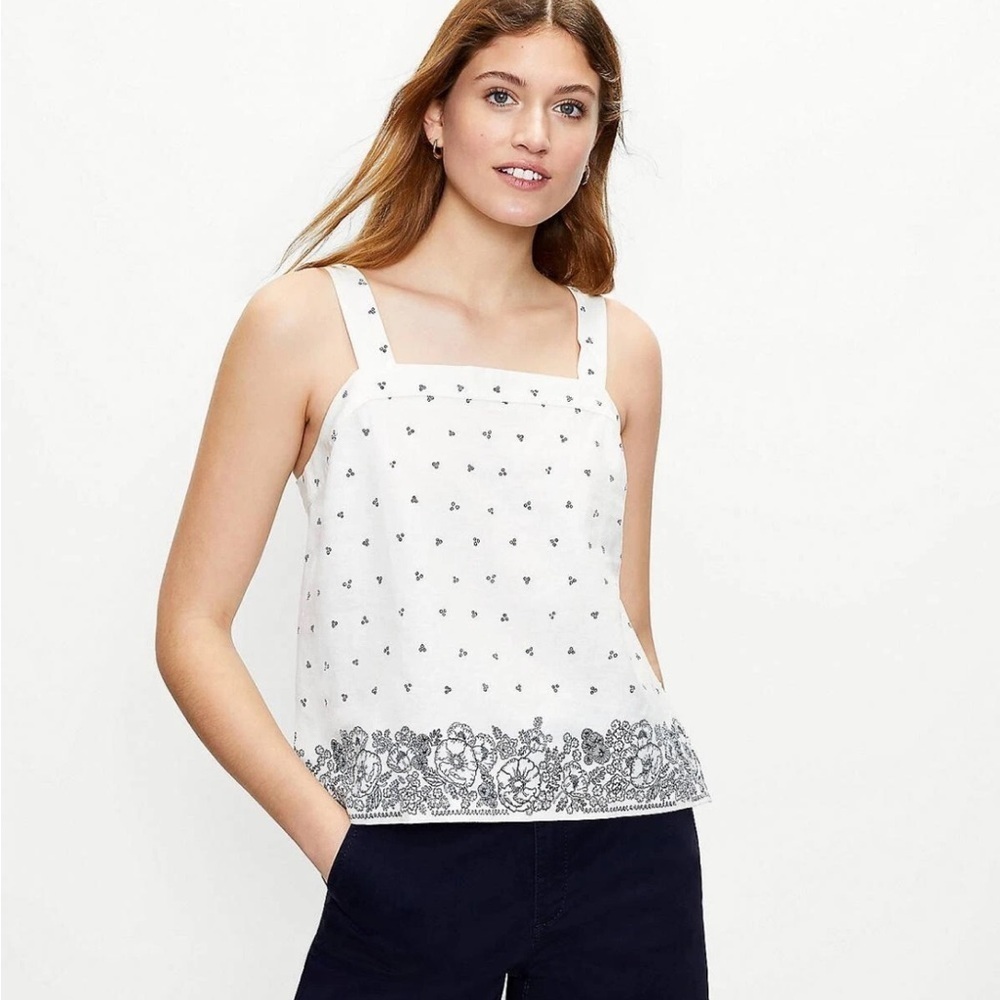 Ann Taylor Loft Linen Blend Embroidered Tank